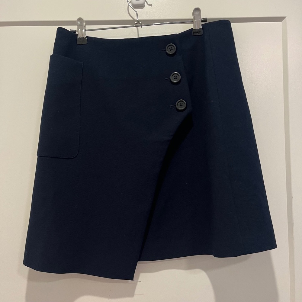 A Loves A Womens Navy Blue Wrap Front Button Mini Skirt Size M New With Tags